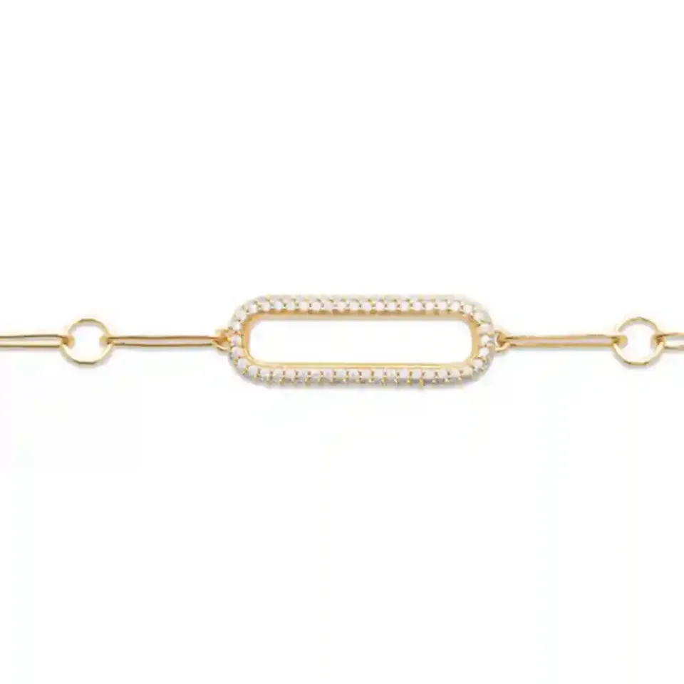 Oriana France bracelet plaqué or mailles allongées zircon