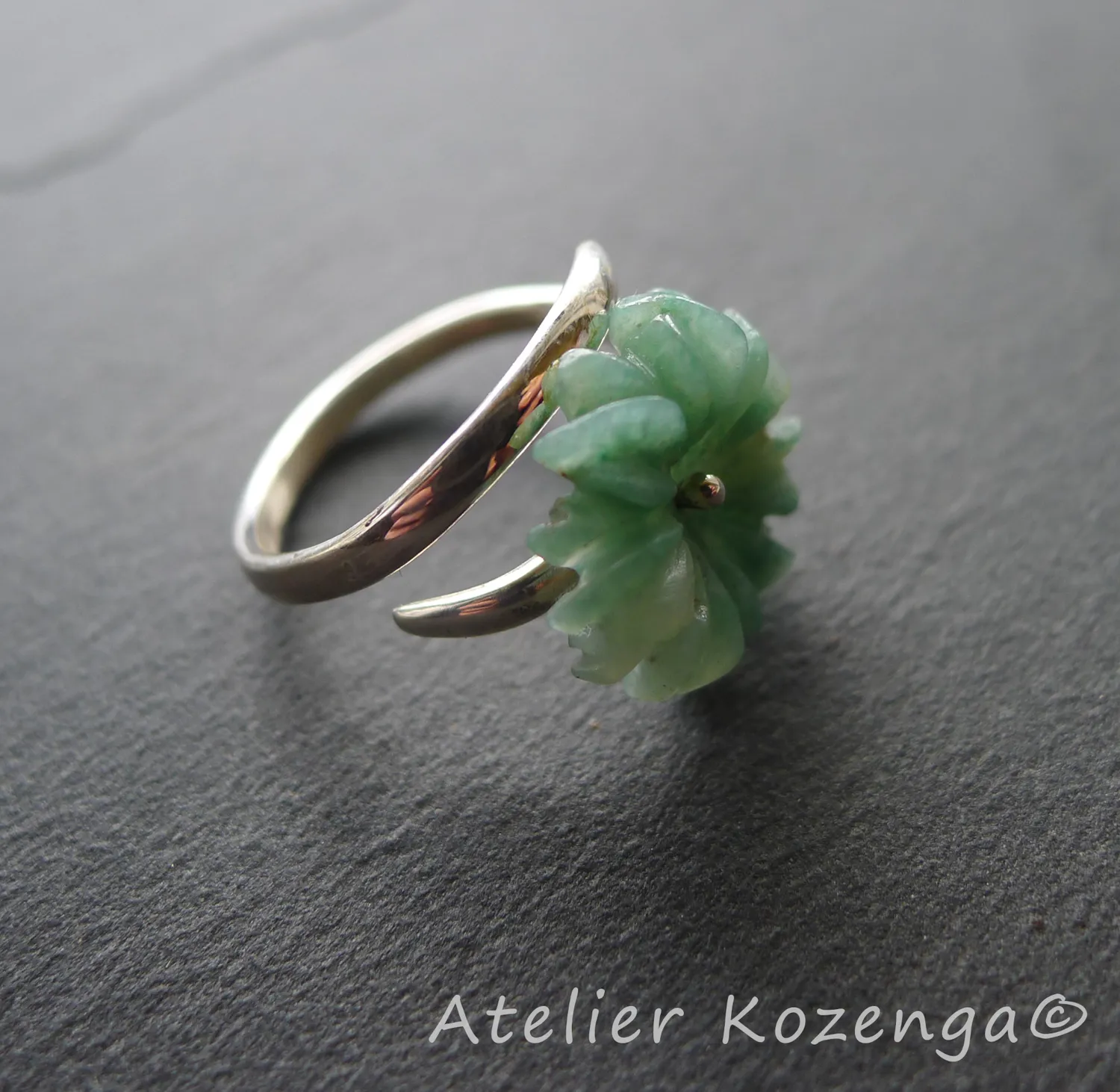 L'Atelier Kozenga Athela bague argent fleur aventure verte