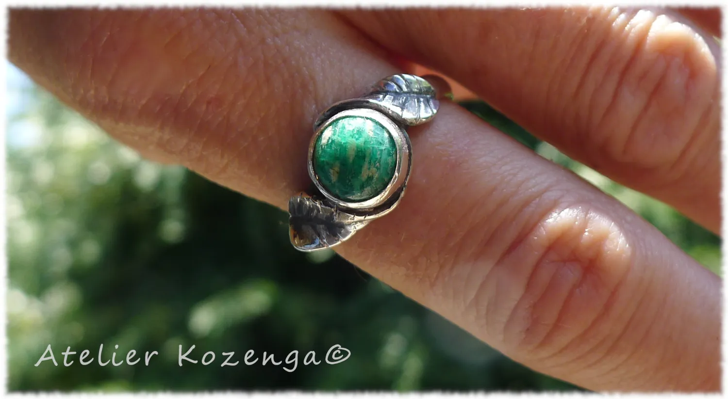 L'Atelier Kozenga bague Amazonite taille 56 argent feuilles