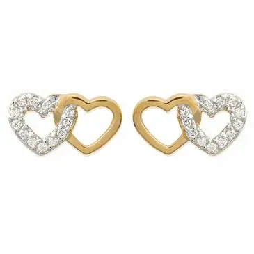 Oriana France boucles double cœur zircons plaqué or