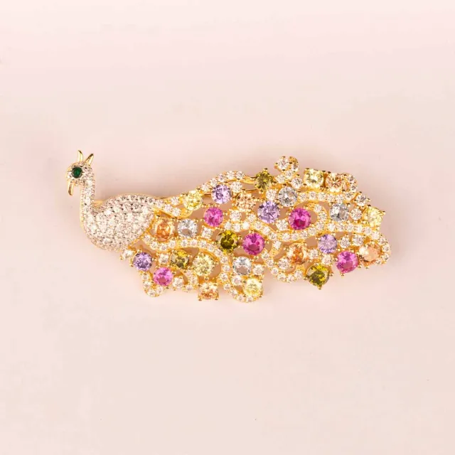 Ultima Edizione Pavone broche paon zircons multicolores
