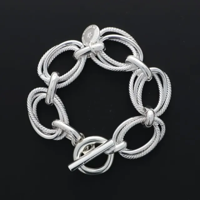 Secret de Cuir N°1721 bracelet ovales striés plaqué argent