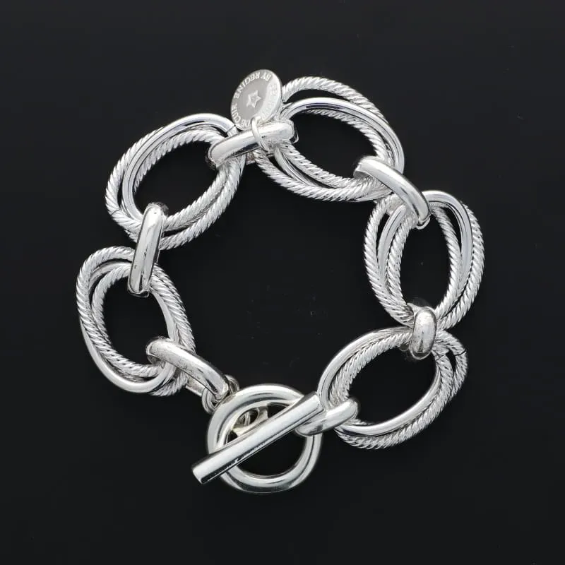Secret de Cuir N°1721 bracelet ovales striés plaqué argent