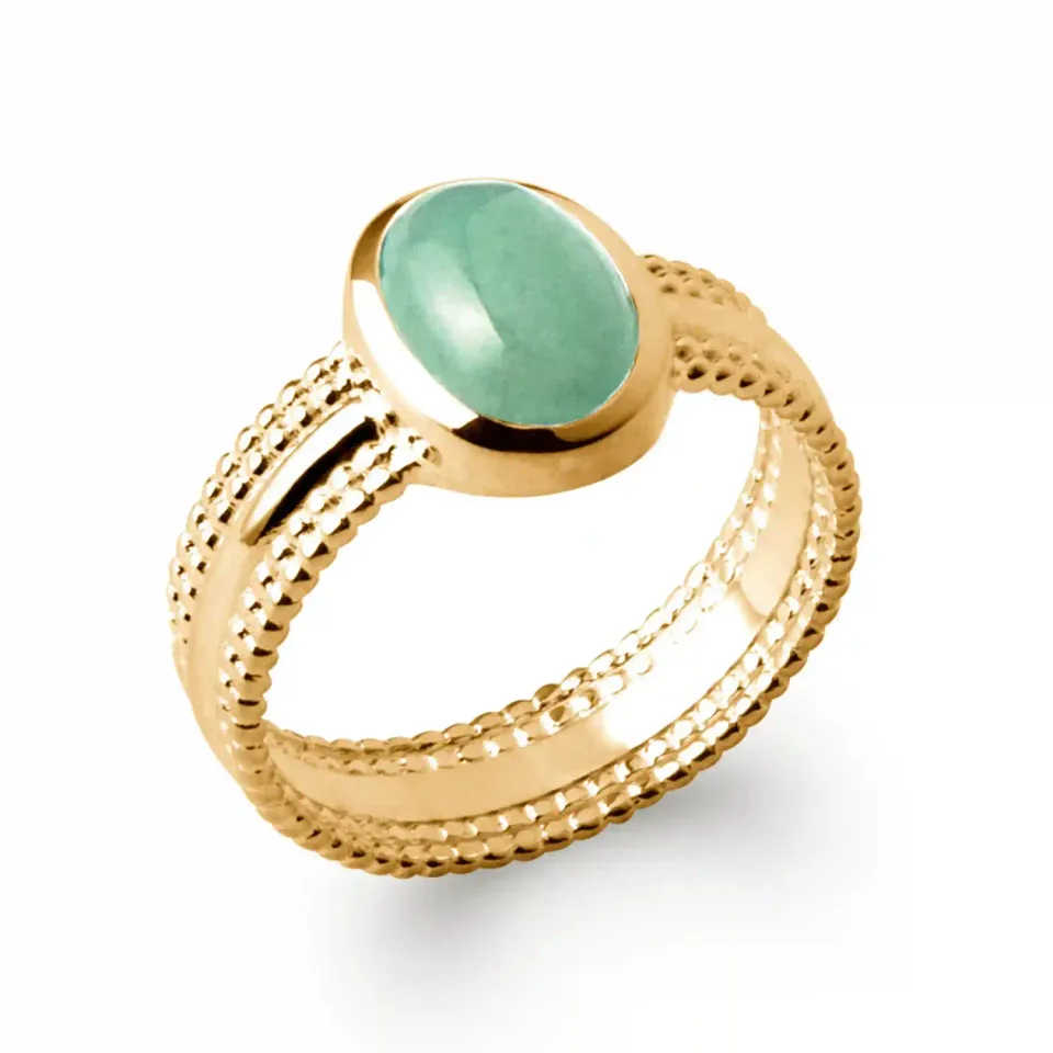 Oriana France bague aventurine large plaqué or verte