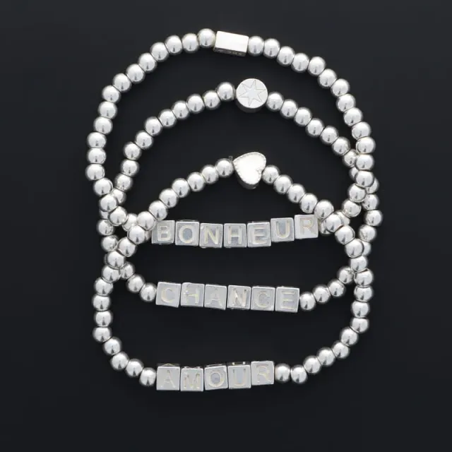 Secret de Cuir N°1347 bracelet message argenté élastique