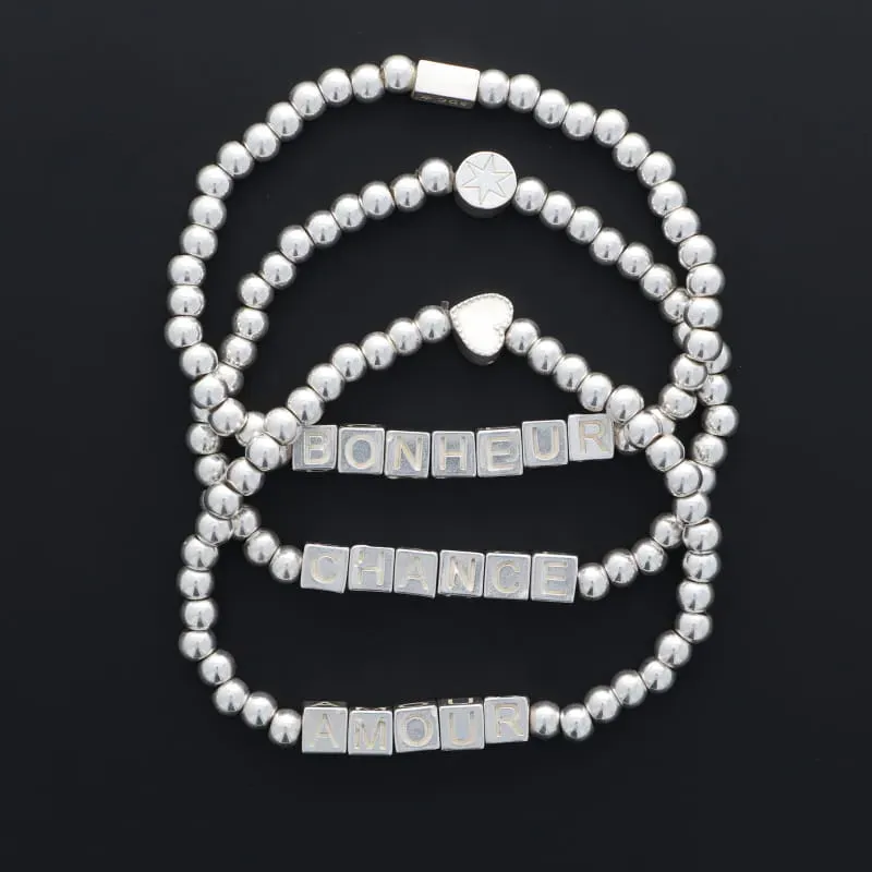 Secret de Cuir N°1347 bracelet message argenté élastique