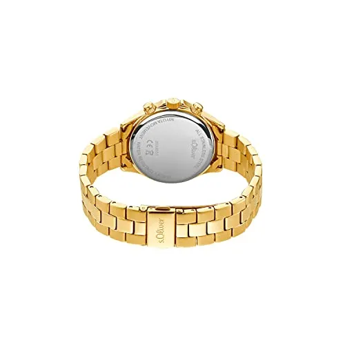 s.Oliver Montre femme acier doré cadran noir multifonction