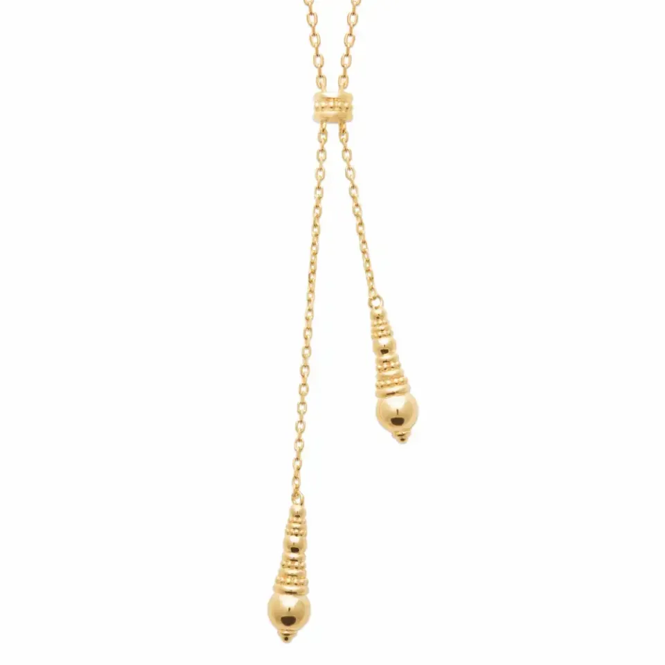 Oriana France collier cravate plaqué or 2 boules pendantes