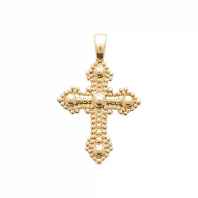 Oriana France pendentif croix perlée plaqué or 18 carats