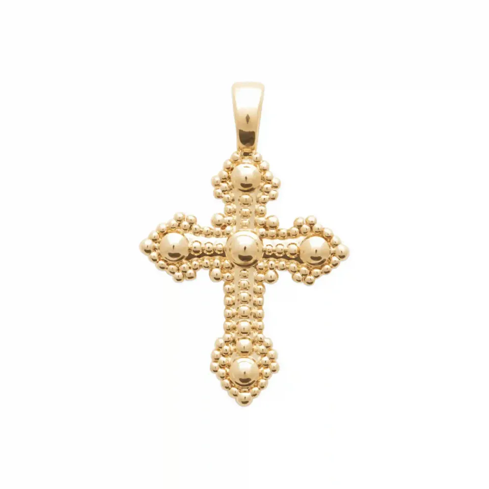 Oriana France pendentif croix perlée plaqué or 18 carats