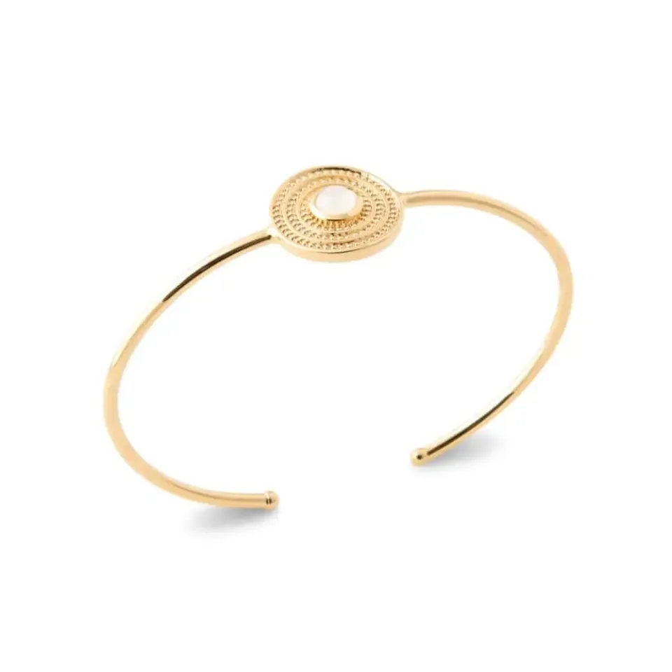 Oriana France jonc pierre de lune bracelet plaqué or ouvert