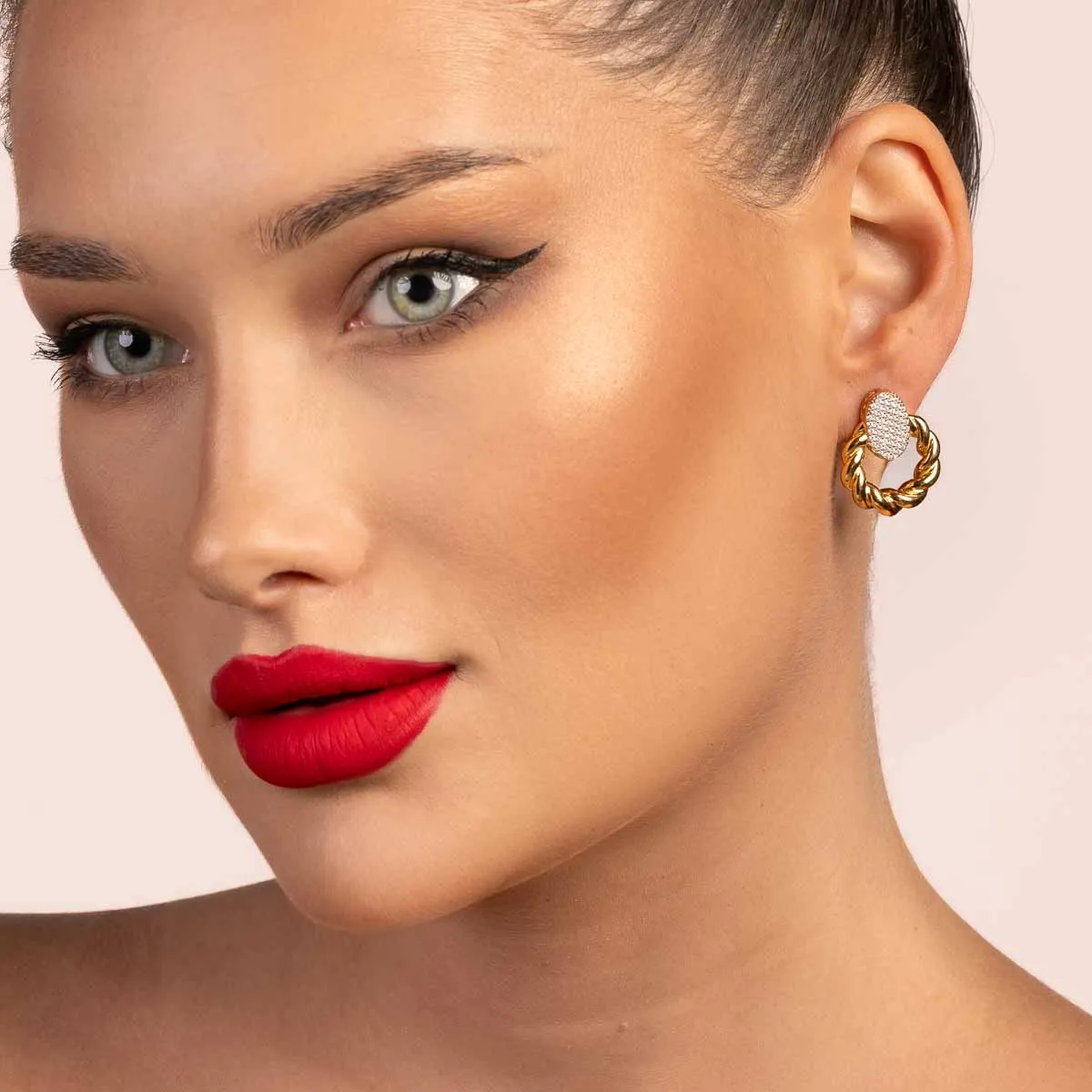 Ultima Edizione boucles pavé maille lisse dorées