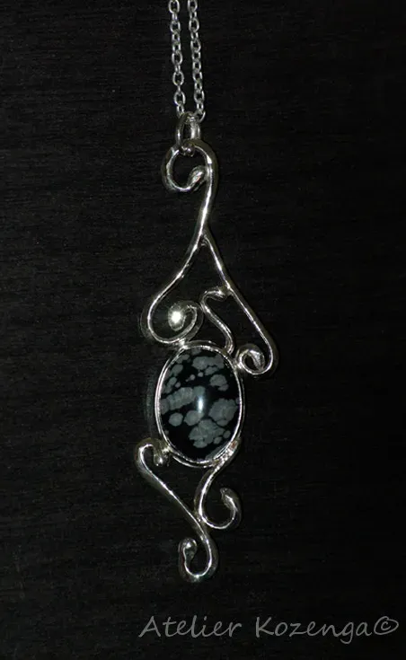 L'Atelier Kozenga Obsidienne pendentif argent 950