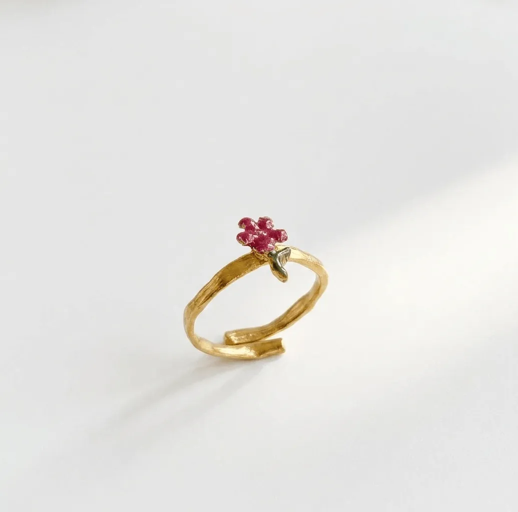 Elise Tsikis Anis bague fleur émaillée jaune enfant
