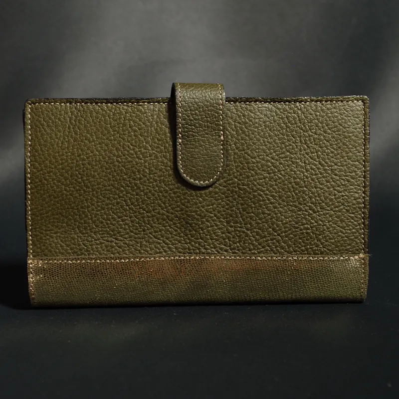 Secret de Cuir portefeuille PM tortue kaki cuir