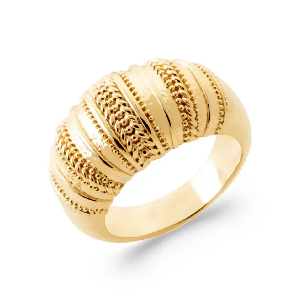 Oriana France grosse bague bombée tressée plaqué or