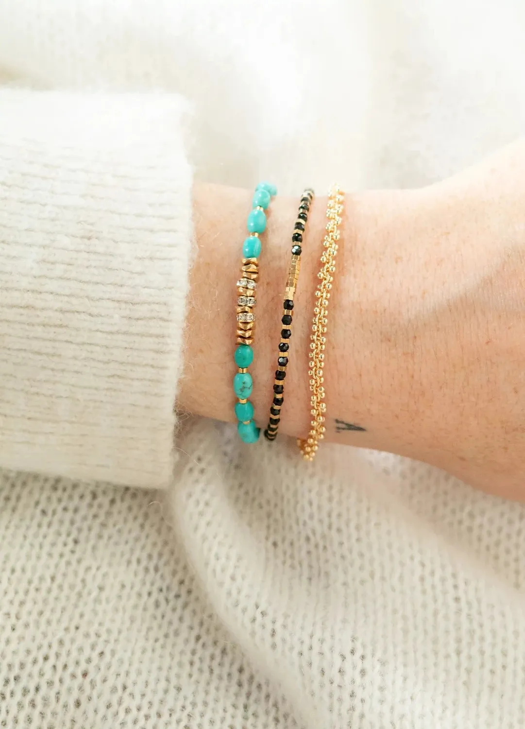Cloralys Ebane bracelet agate noire 15 cm doré