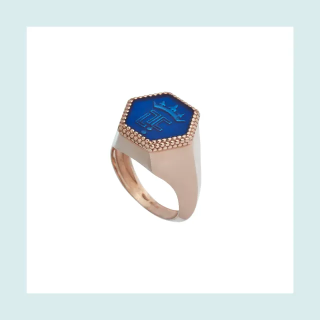 Lorella Tamberi Canal Bee Queen Hexagonal chevalière bleue