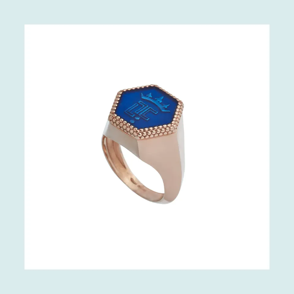 Lorella Tamberi Canal Bee Queen Hexagonal chevalière bleue