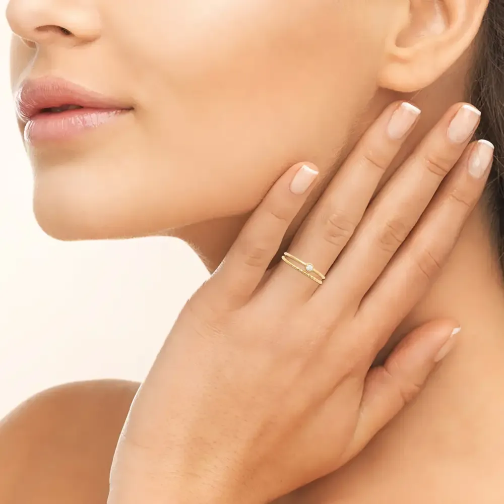 Oriana France bague 2 anneaux solitaire plaqué or femme