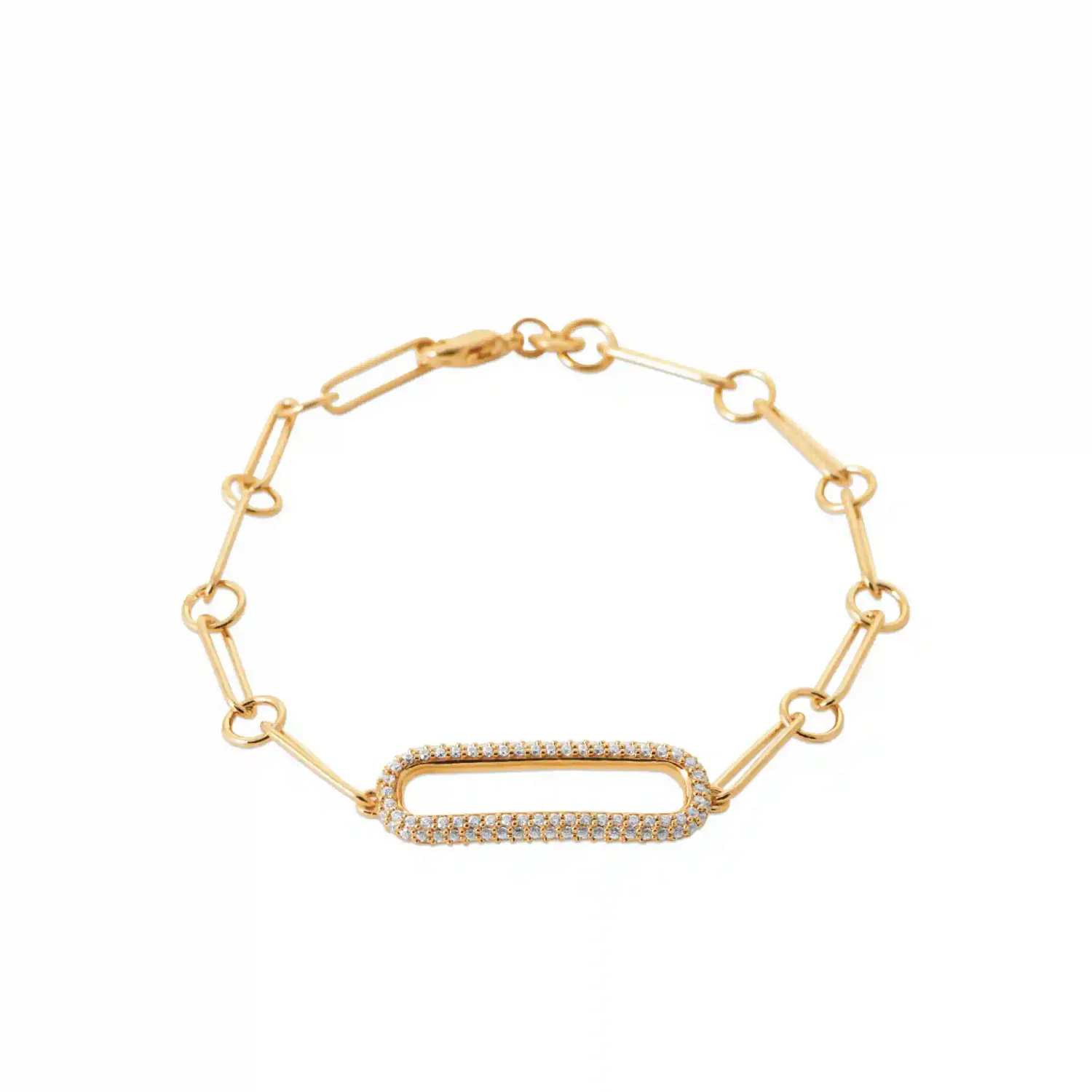 Oriana France bracelet plaqué or mailles allongées zircon
