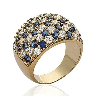 Oriana France pavée damier bague plaqué or pierres bleues