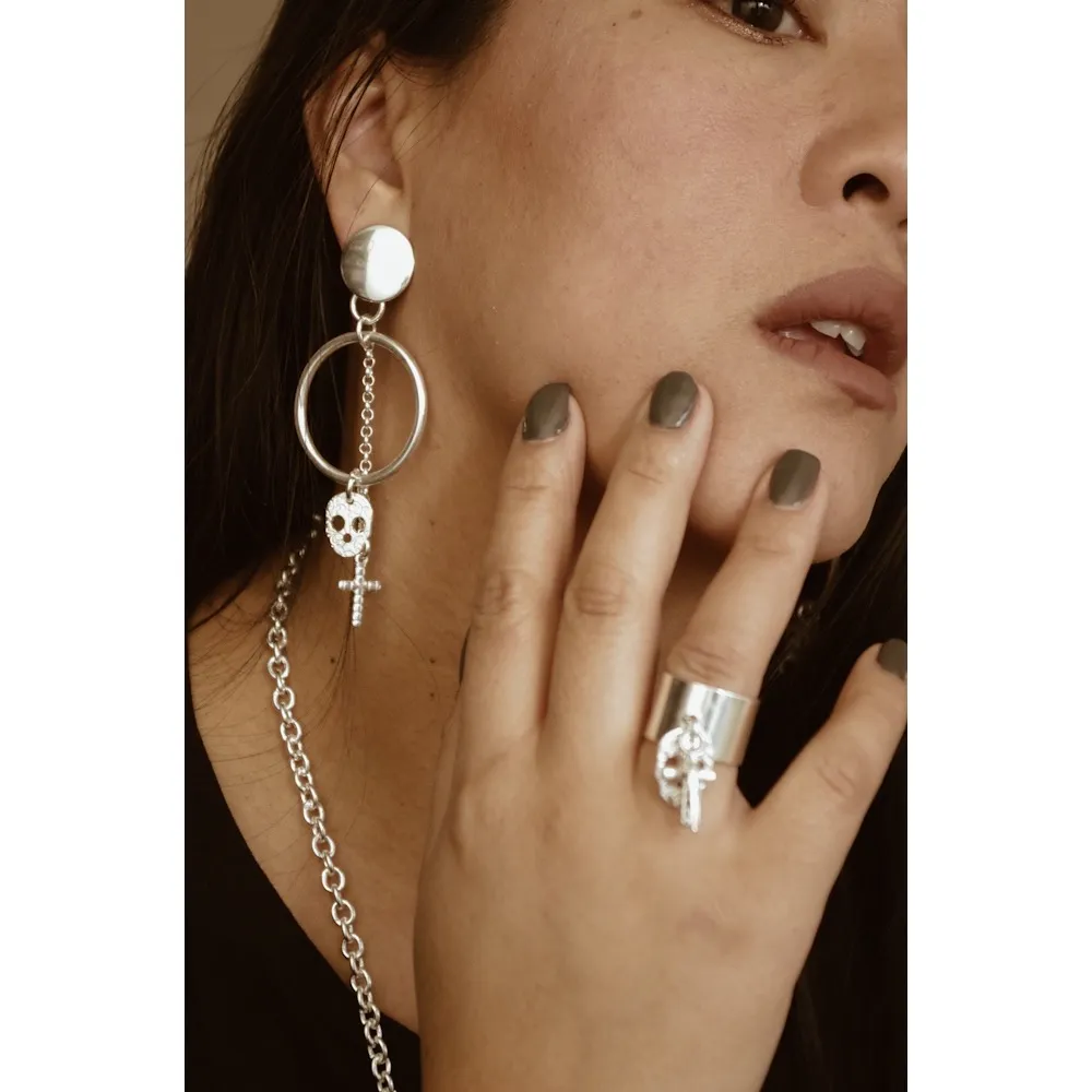 Secret de Cuir N°808 bague tête de mort argent réglable