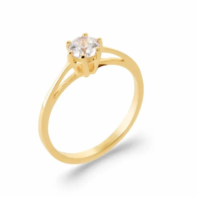 Oriana France bague solitaire plaqué or zircon blanc