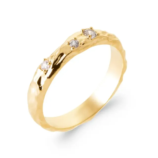 Oriana France bague anneau martelé plaqué or diamants