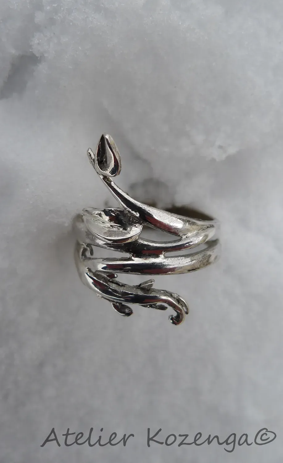 L'Atelier Kozenga Liane bague argent feuilles épines