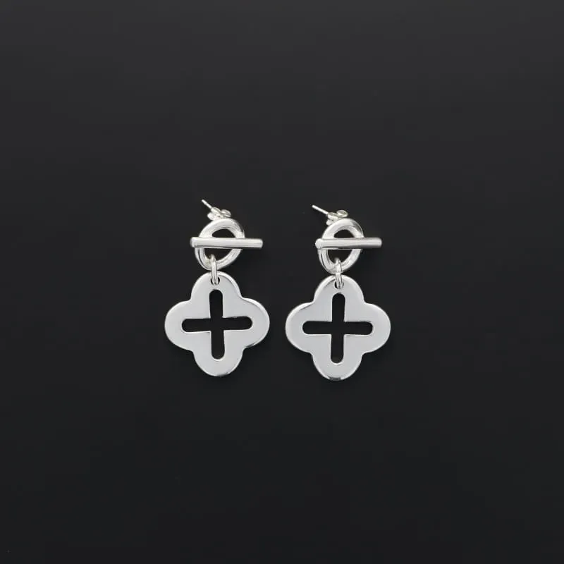 Secret de Cuir N°1421 boucles d'oreilles 4 feuilles argenté