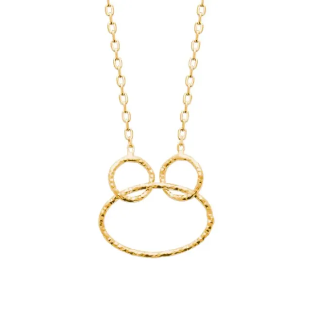 Oriana France 3 anneaux entrelacés collier plaqué or martelé