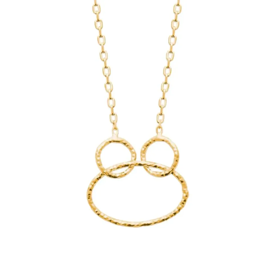 Oriana France 3 anneaux entrelacés collier plaqué or martelé