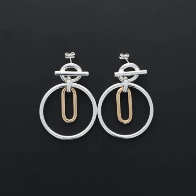 Secret de Cuir N°1610 créoles ovales bicolores argent doré