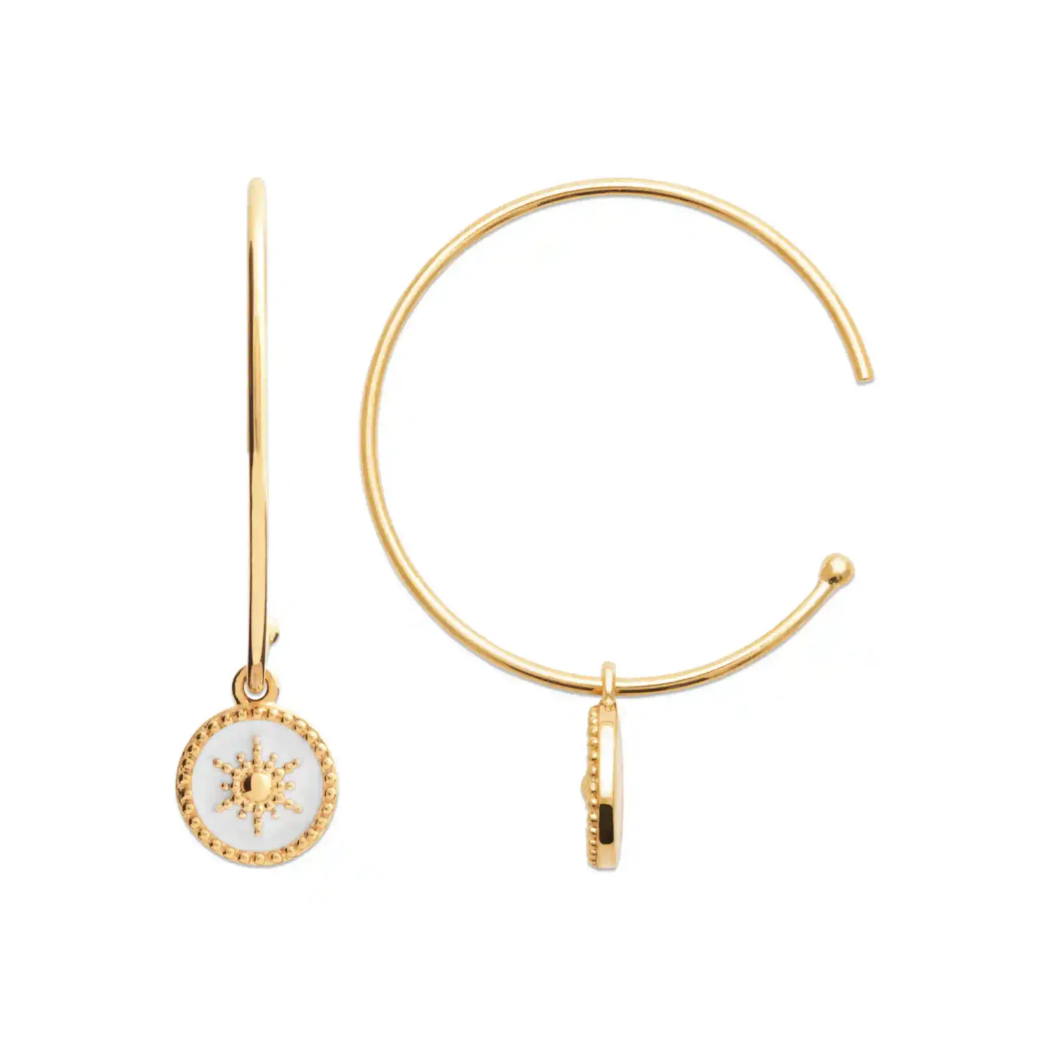 Oriana France boucles créoles soleil plaqué or laque blanche