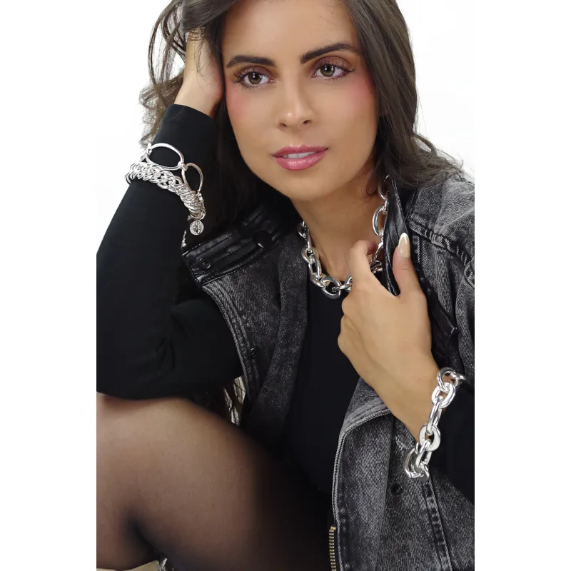 Secret de Cuir N°1530 bracelet 5 ovales plaqué argent