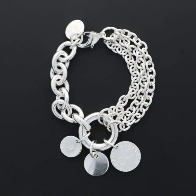 Secret de Cuir N°810 bracelet 3 pampilles plaqué argent 18,5 cm
