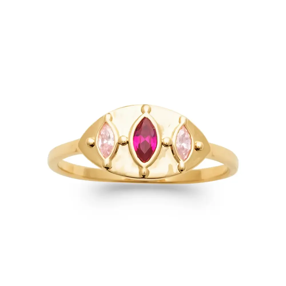 Oriana France losange bague rubis quartz rose plaqué or