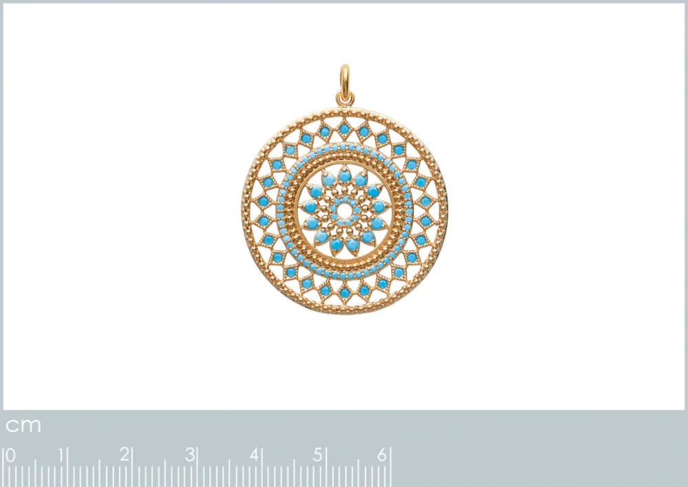 Oriana France ethnique turquoise pendentif plaqué or rond