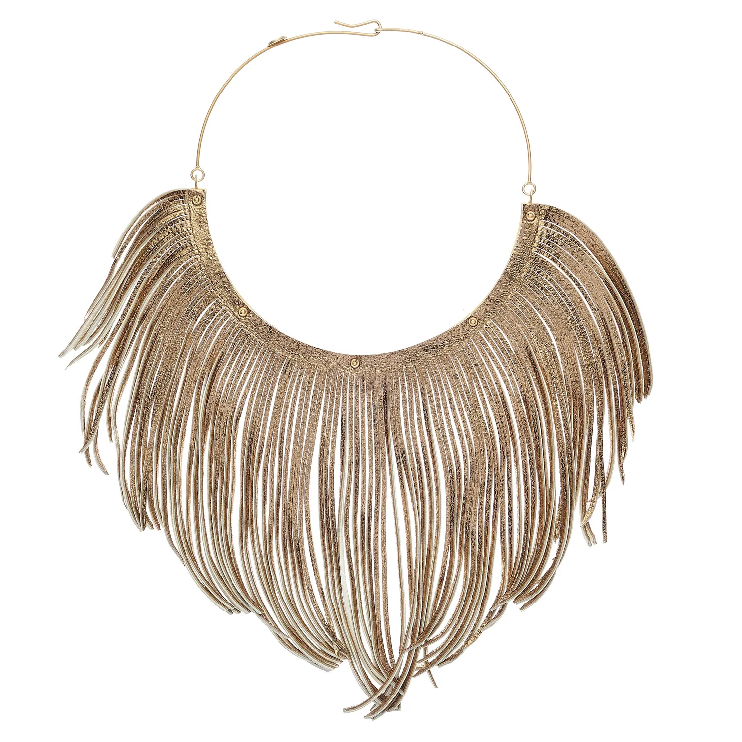 Lorella Tamberi Canal Flames Ice Gold collier cuir franges