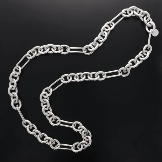 Secret de Cuir N°1747 sautoir forçat XL rectangles argent