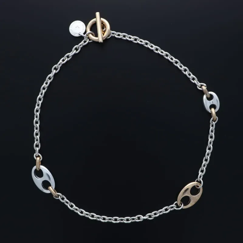 Secret de Cuir N°1738 collier 3 cafés bicolore argent