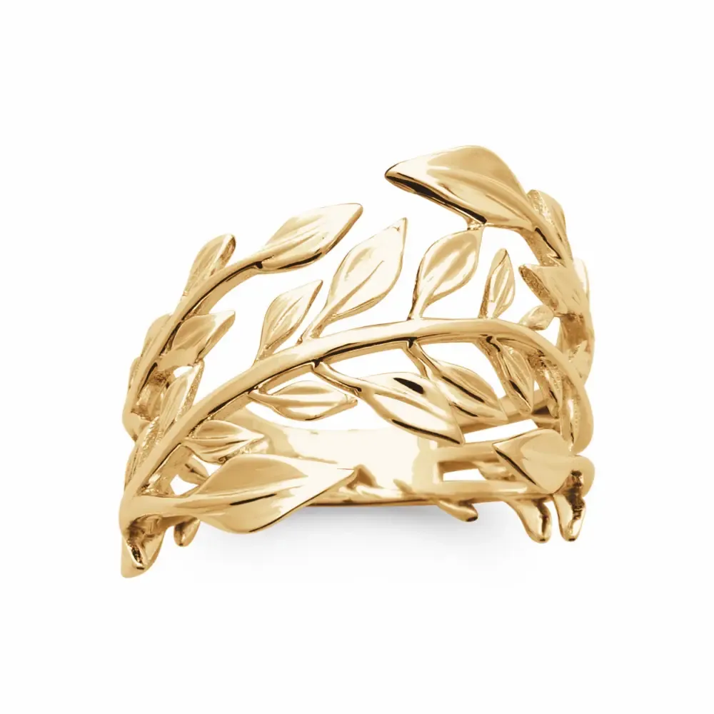 Oriana France laurier bague plaqué or branche large ajourée