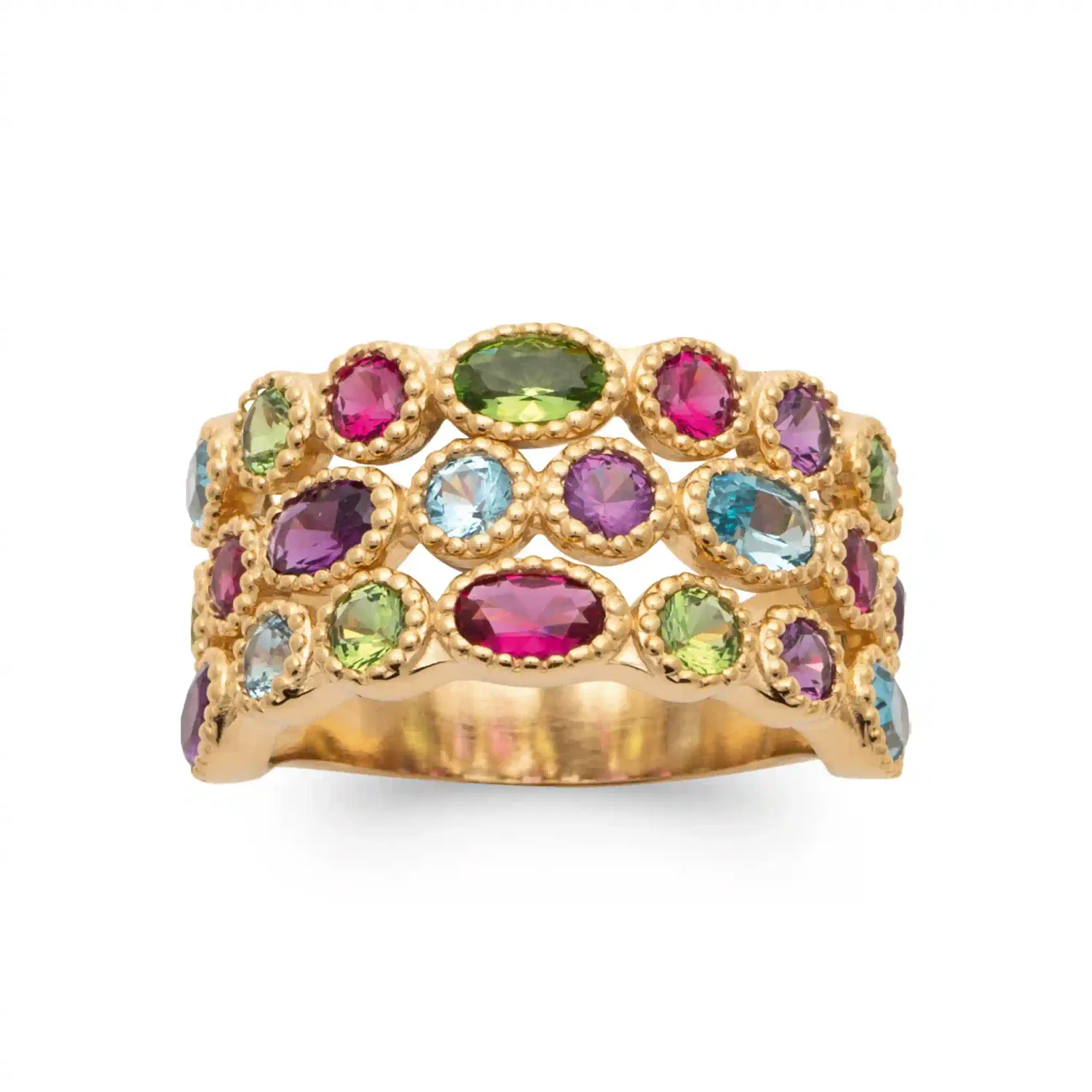 Oriana France large pavée bague pierres multicolores