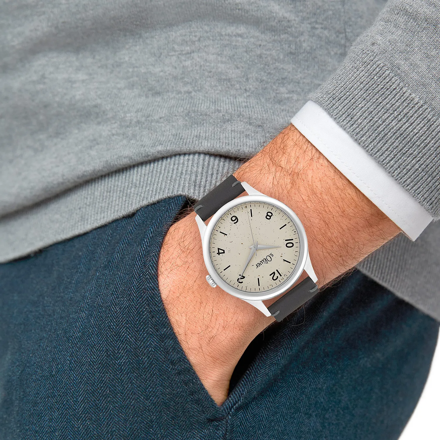 s.Oliver Montre homme argenté cadran beige quartz poli