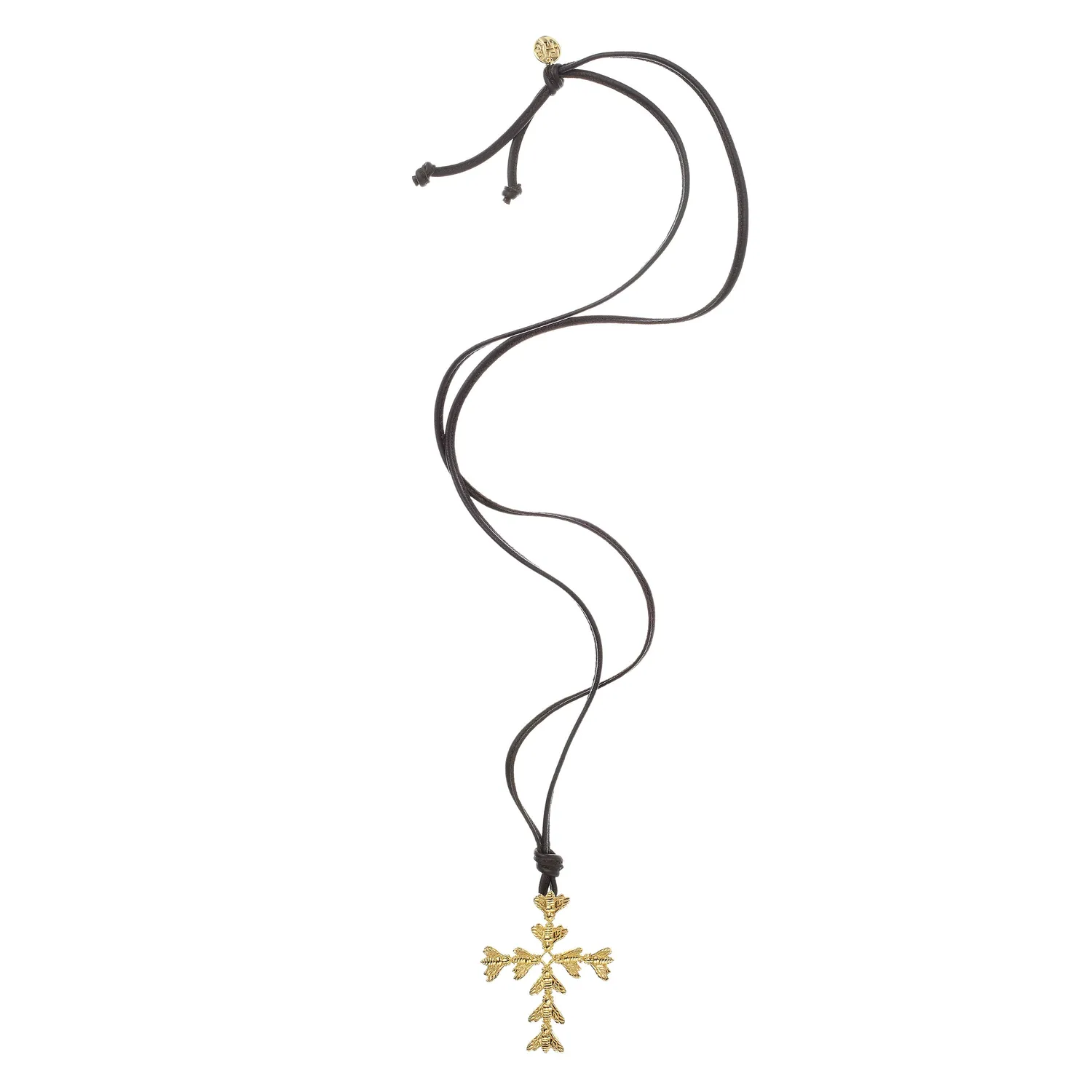 Lorella Tamberi Canal Bee Queen croix abeilles collier cuir noir 80 cm