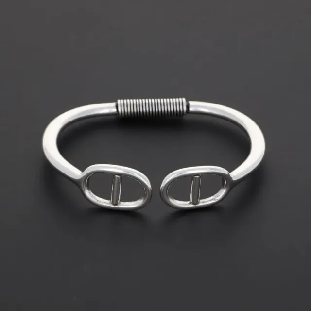 Secret de Cuir N°242 bracelet articulé marine argent plaqué