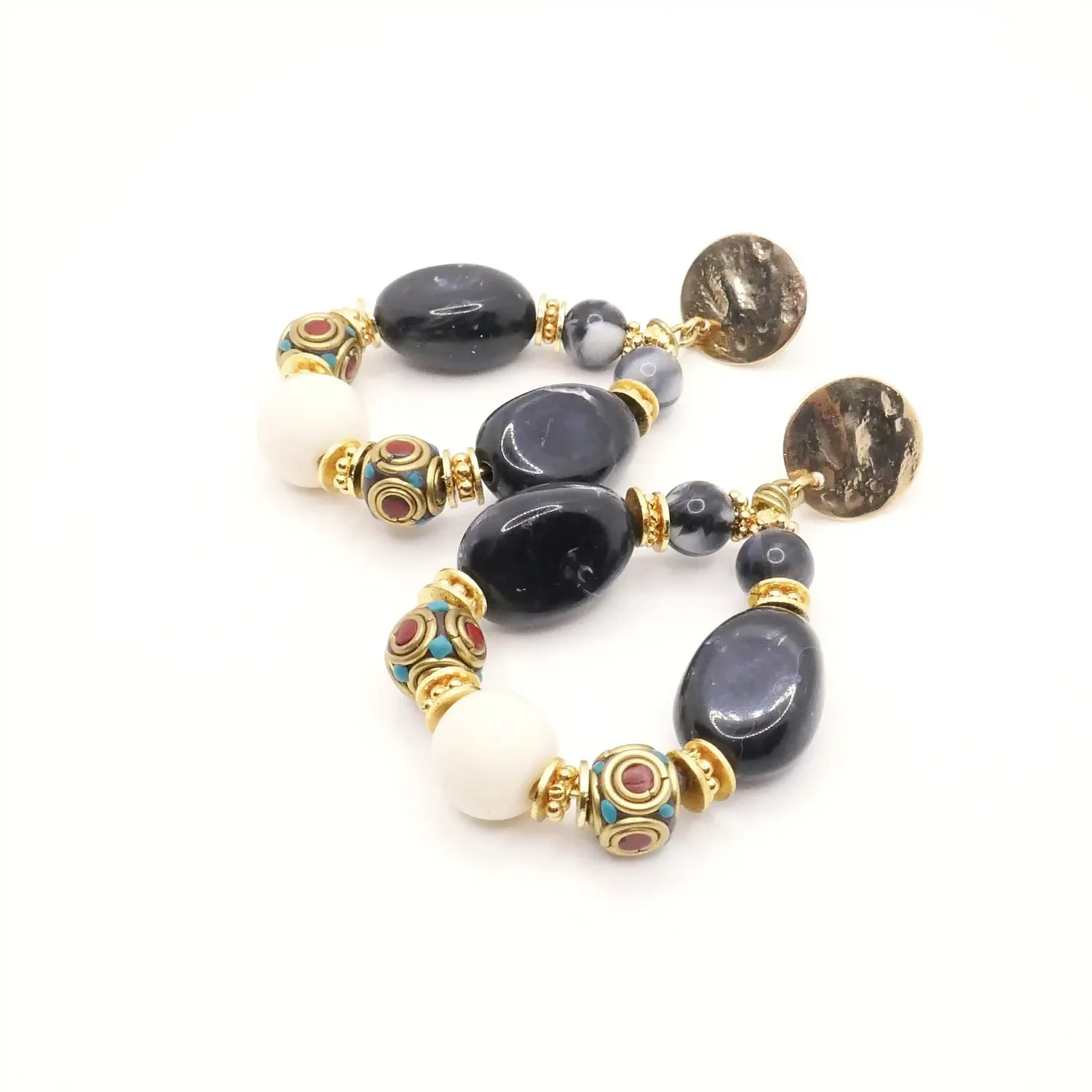 Cloralys Esmée noires boucles d'oreilles perles résine 6,5 cm