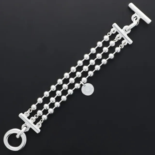Secret de Cuir N°1207 bracelet 3 rangs perlé argenté