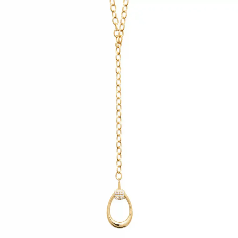 Oriana France cravate goutte ajourée collier plaqué or zircon